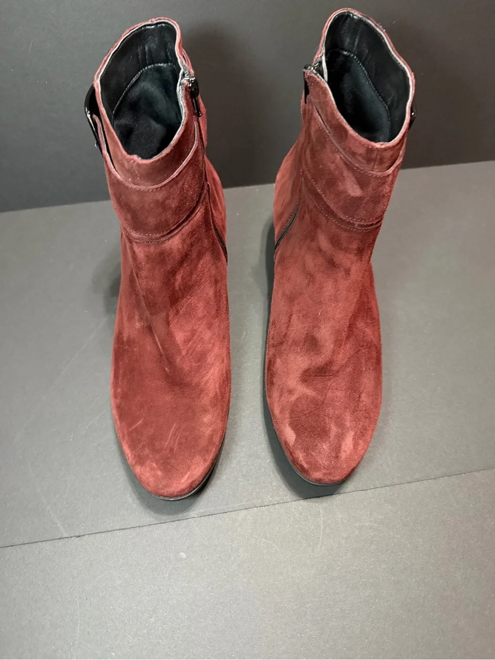 Mephisto Burgundy Suede Ankle Booties with Buckle